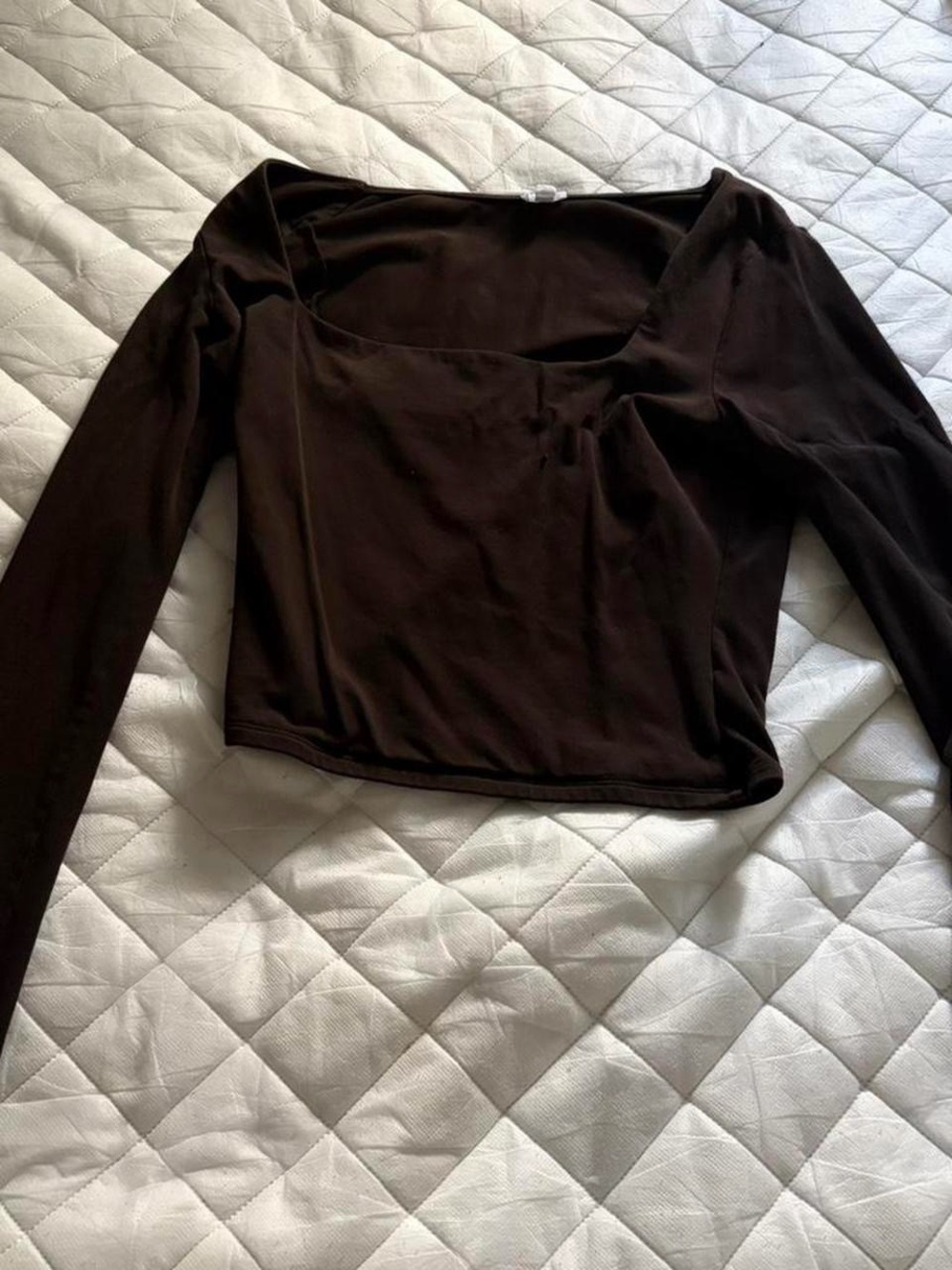 Garage Brown Long Sleeve Square Neck Crop Top